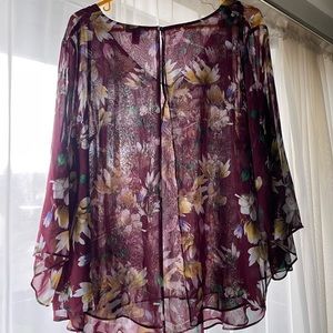 Sheer floral poncho shirt